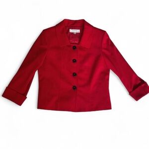 Tahari Womens Suit Coat Jacket 3/4 Sleeve Shirt Red Size 8